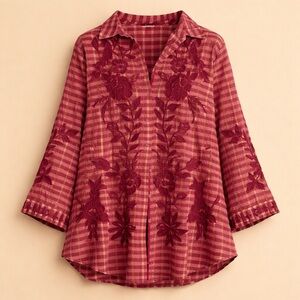 Johnny Was Red and Purple Plaid Blouse